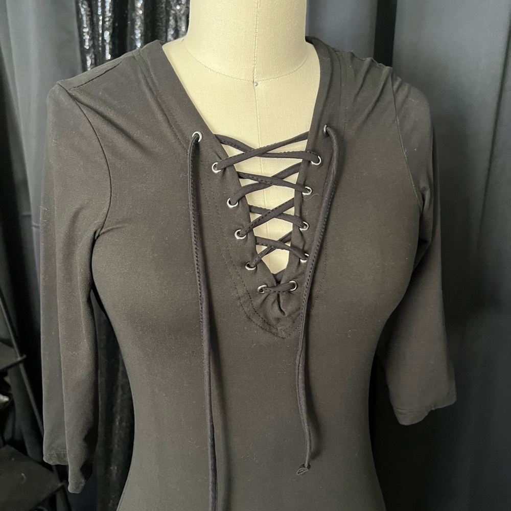 Body con black dress with lace up front size small